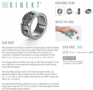 Kinekt Design Original Gear Ring – Stainless Steel, Gold – Size 11, USA Made