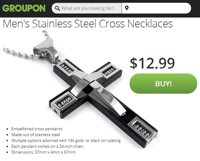 Mens Stainless Steel Cross Pendant For $12.99