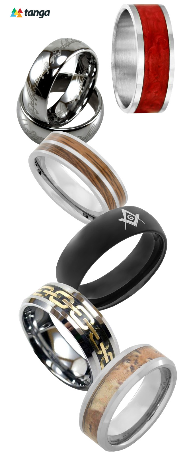 Mens Steel Tungsten And Titanium Rings