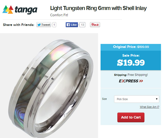 Men's Tungsten Ring Shell Inlay