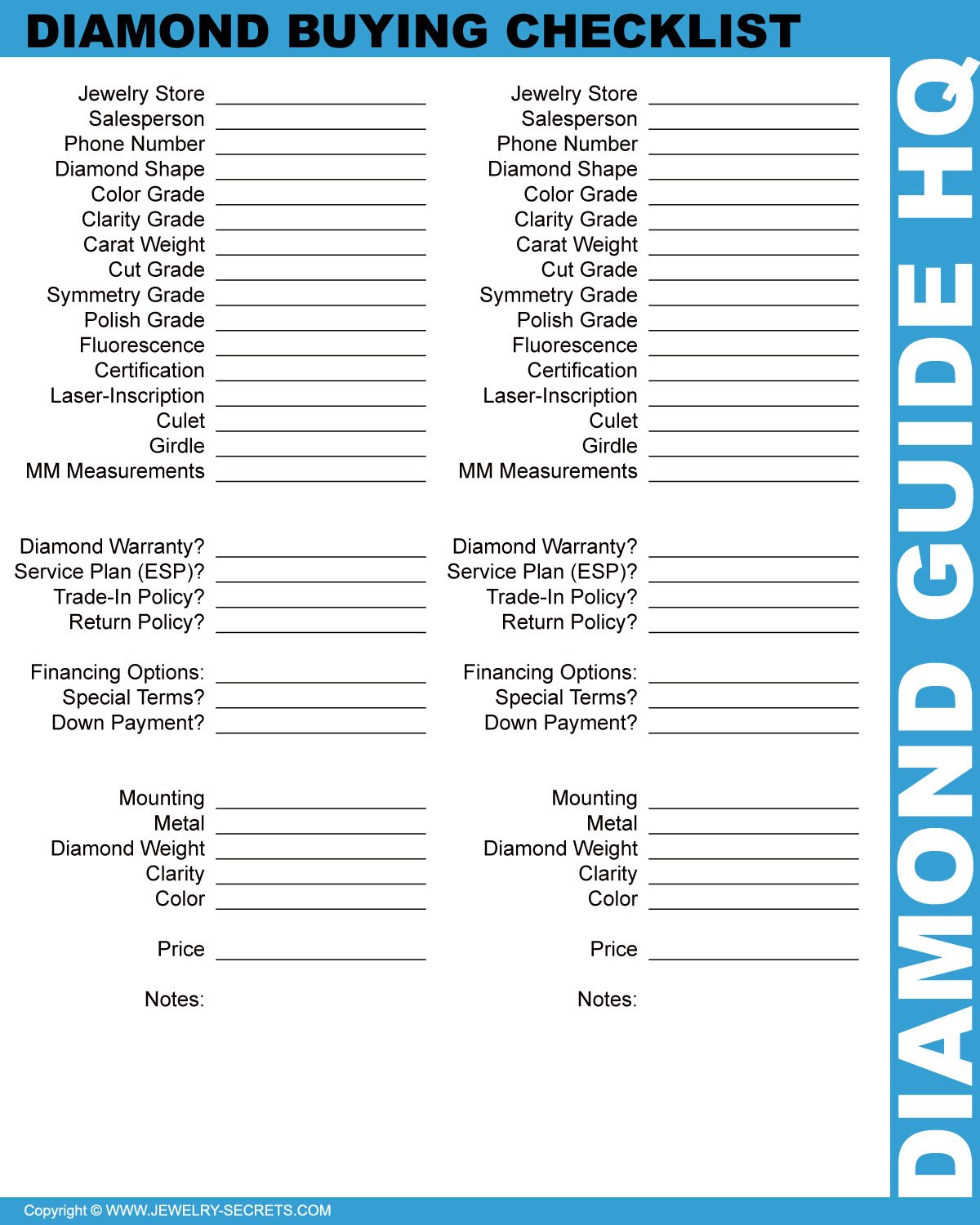 Diamond Buying Guide Checklist