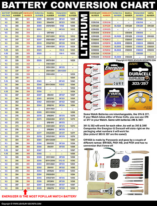 Printable Watch Battery Conversion Replacement Chart