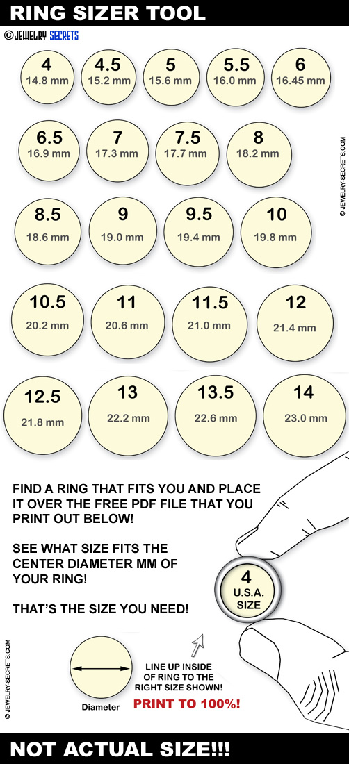 Finger Sizer MM Chart for Rings