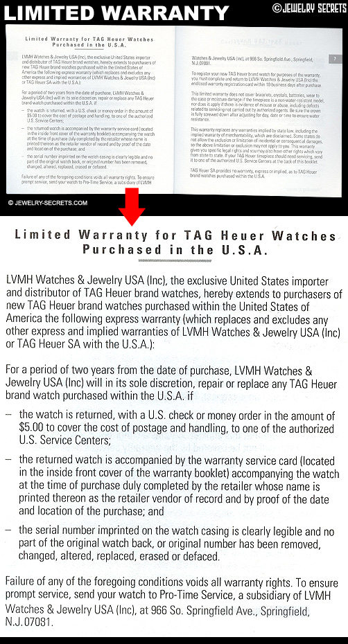 Tag Heuer Limited Warranty Booklet