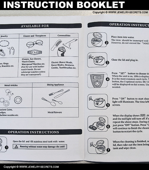 Ultrasonic Jewelry Cleaner Instruction Booklet