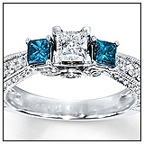 Kay Jewelers Blue Diamond Ring 1 carat tw Princess Cut 14K White Gold Engagement Ring