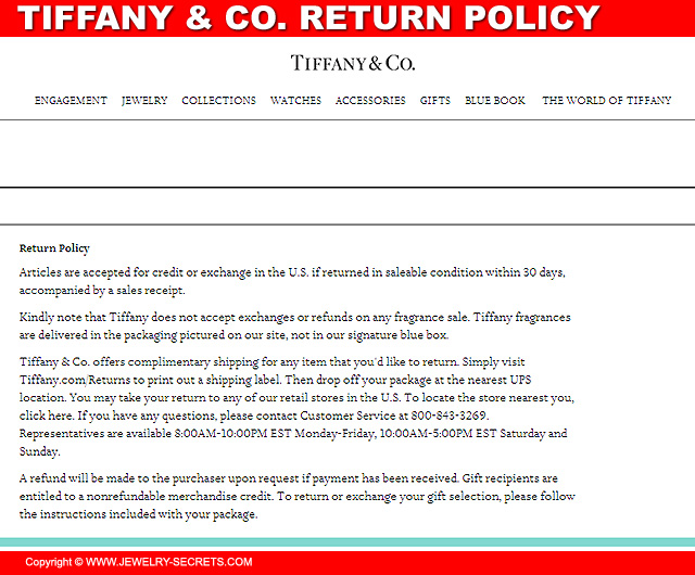 return policy tiffany and co