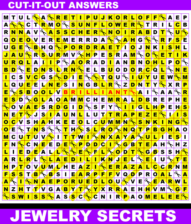 Cut-It-Out Diamond Wordsearch Puzzle Answers