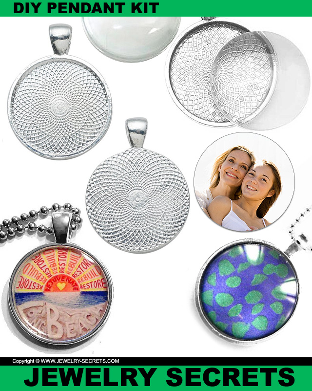 DIY Pendant Making Kit Round Blank Bezel Tray Glass Cabochon DIY Pendant Making Kit Round Blank Bezel Tray Glass Cabochon