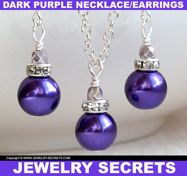Dark Purple Pearl Necklace Earrings Set