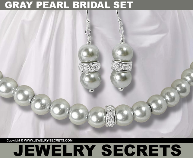 Gray Pearl Strand Bridal Wedding Jewelry Necklace Earrings Set