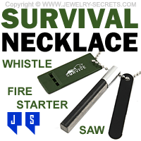 Survival Necklace Fire Starter Saw Whistle