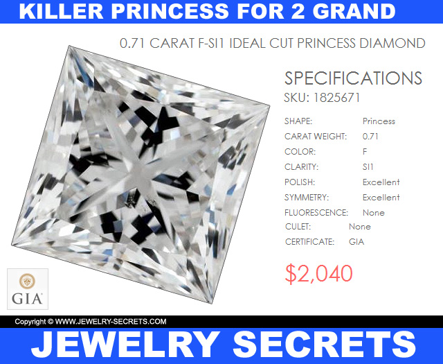 Killer Princess Cut Diamond For Two Grand