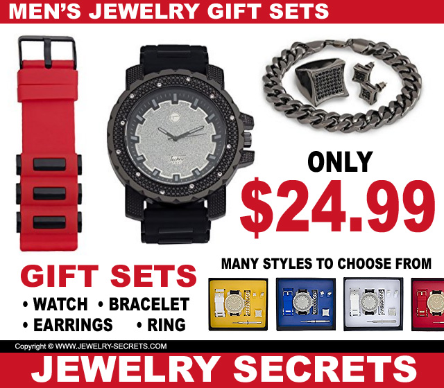Mens Jewelry Ring Watch Bracelet Ring Earring Fathers Day Gift Sets