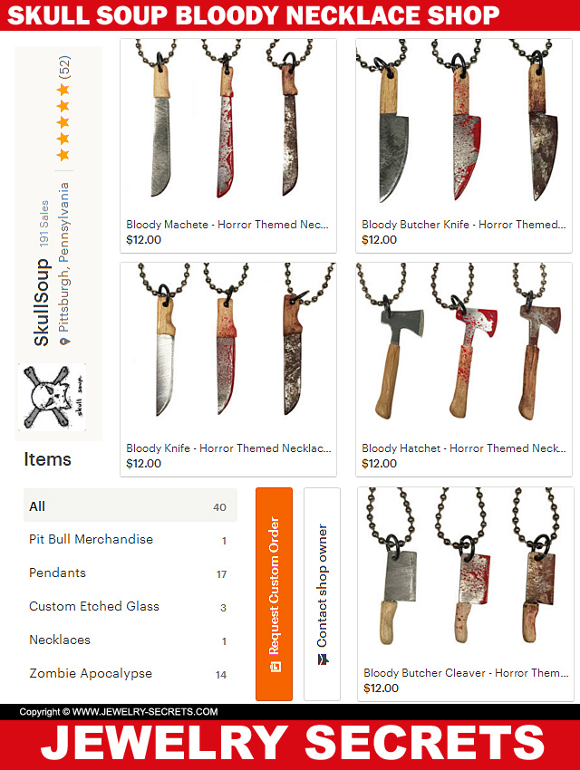 Bloody Weapon Necklace Pendants Skull Soup Etsy Shop