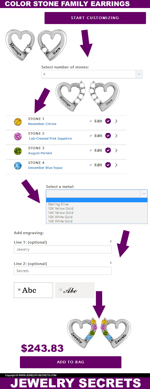 Custom Color Stone Family Earrings