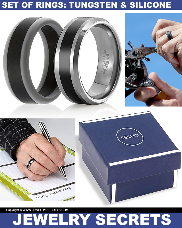 Set Of Two Rings Mens Tungsten Ring and Mens Silicone Wedding Ring Combo Gift Set