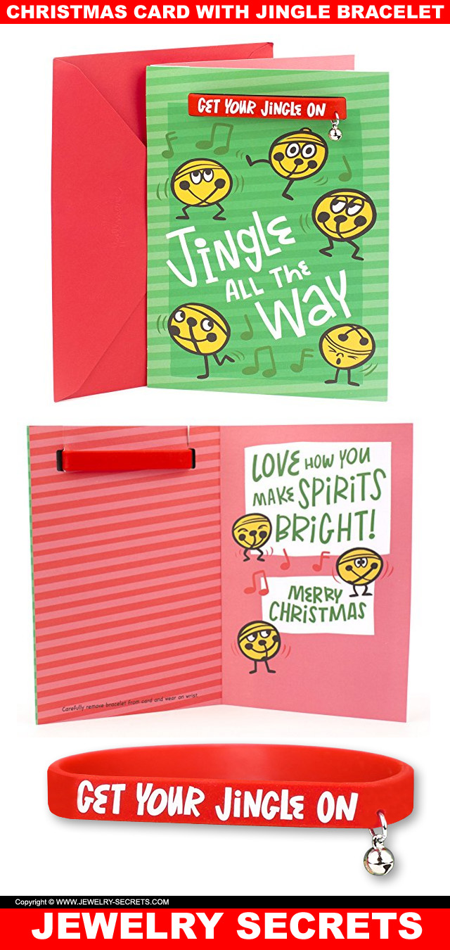 Christmas Greeting Card With Silicone Rubber Jingle Bell Bracelet Attached