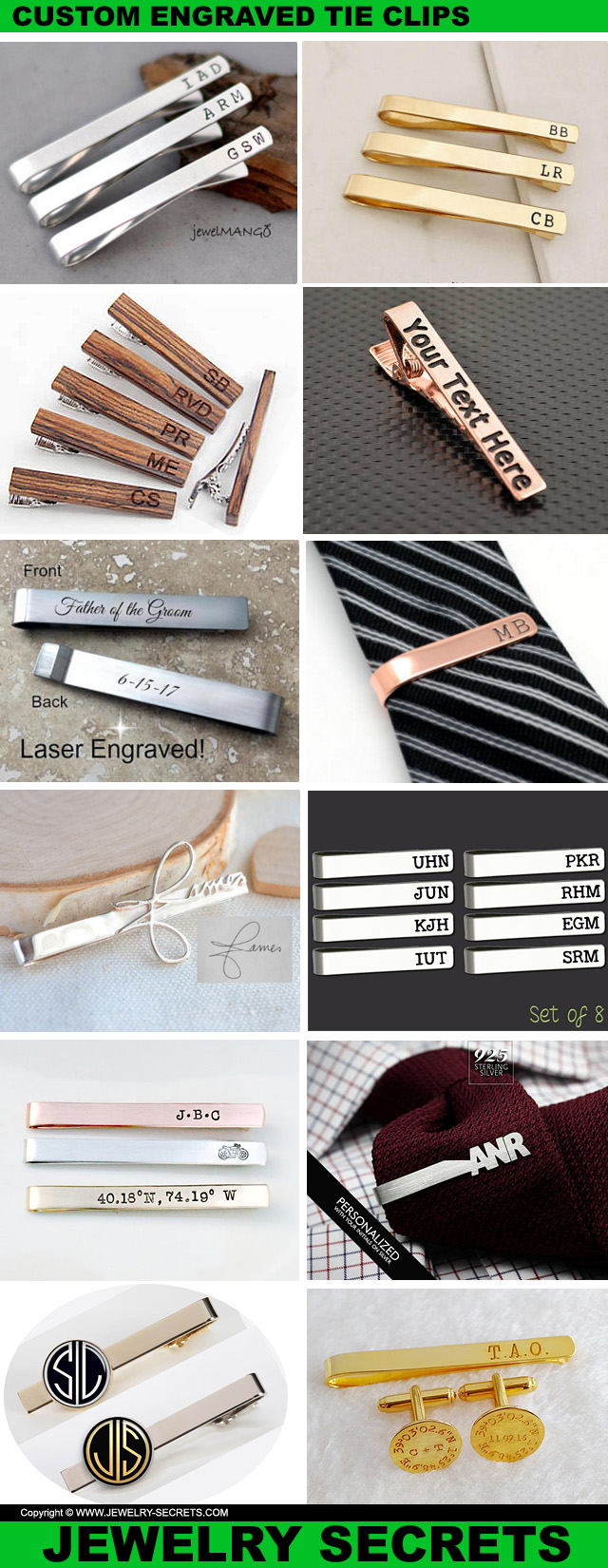 Custom Engraved Groomsmen Tie Bar Clips