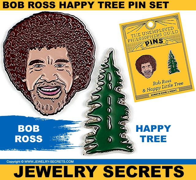 Bob Ross Happy Tree Lapel Pin Set Bob Ross Happy Tree Lapel Pin Set