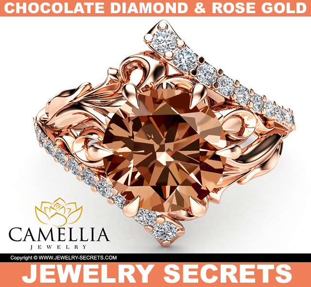 Natural 1-70 CT Chocolate Diamond Rose Gold Ring