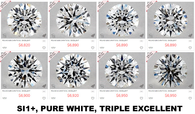 D-E-F Color SI1 Triple Excellent Diamonds