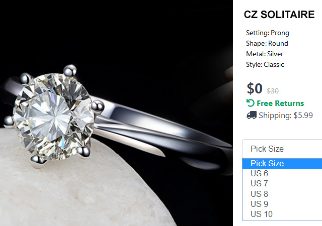 Free CZ Solitaire Engagement Ring