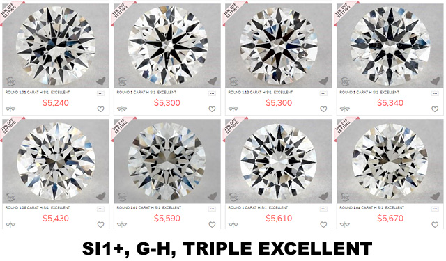 G-H Color SI1 Triple Excellent Diamonds