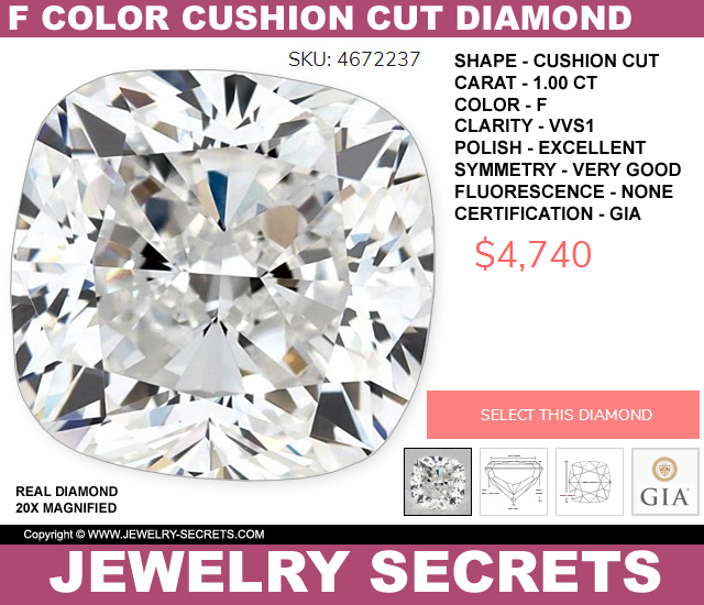 1 Carat Cushion Cut F Color Diamond