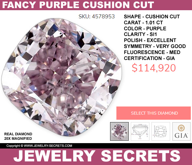 1 Carat Cushion Cut Fancy Purple Diamond