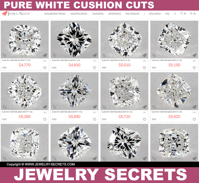Pure White Cushion Cut Diamonds