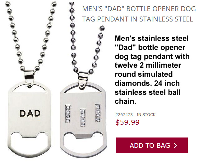Mens Fathers Day Dad Dog Tag Bottle Opener Pendant