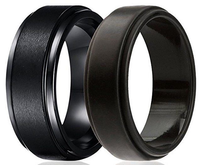 Mens Tungsten Silicone Wedding Band Combo