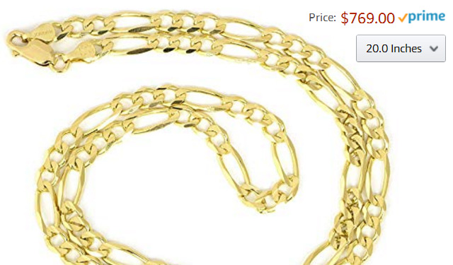 Solid 14K Gold Figaro Chain 20 Inch