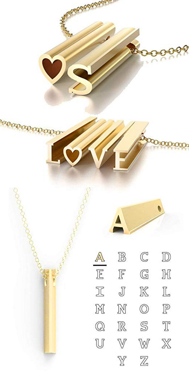 3D Heart Shaped Letter Pendant Necklaces