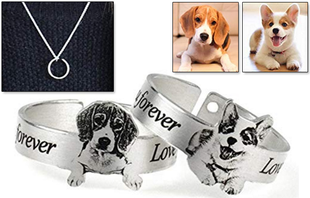 Custom Photo Engraved Dog Pendant And Ring