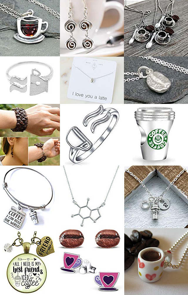Coffee Coffee-Bean Jewelry Pendants Rings Earrings Bracelets