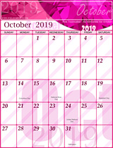 Free October Calendar 2019
