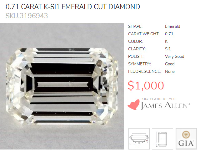 James Allen 71 Emerald Cut Diamond For 1000