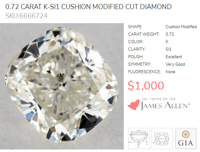 James Allen 72 Cushion Cut Diamond For 1000