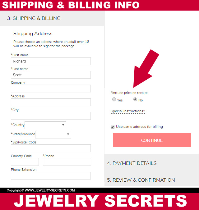 Shipping And Billing Info At James Allen