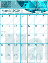 Free March Calendar 2020