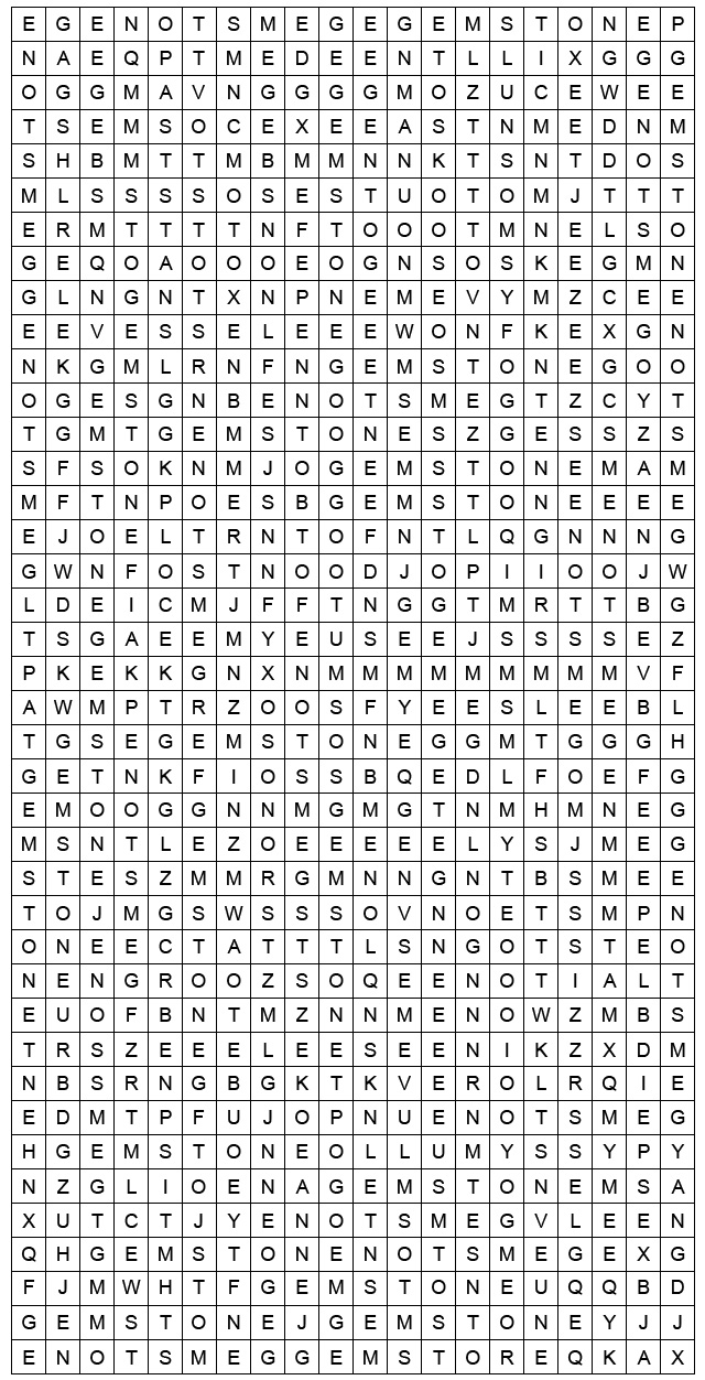 Free Gemstone Hunt Word Search Puzzle