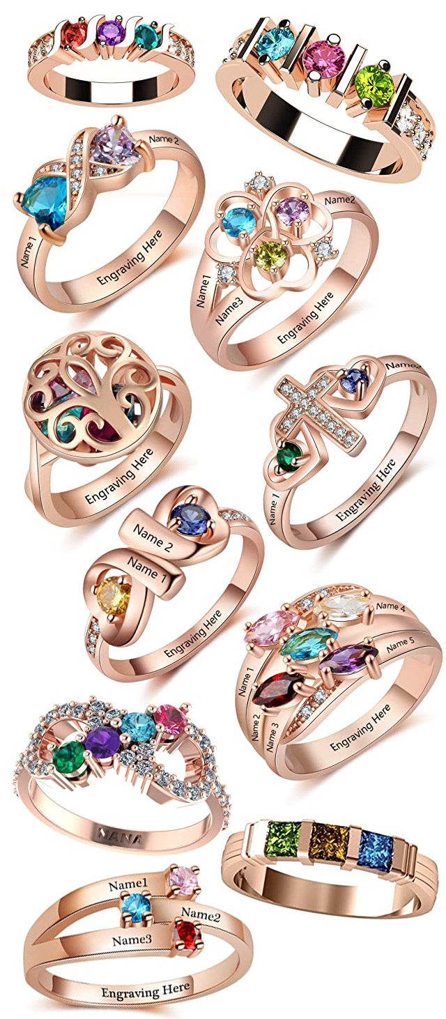Rose Gold Mothers Birthstone Rings