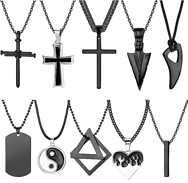 10 PCS BLACK STAINLESS STEEL NECKLACE SET FOR MEN