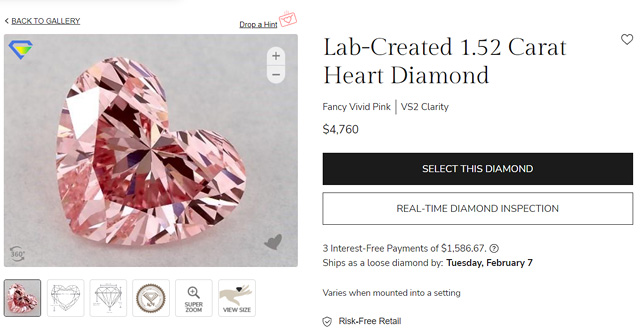 Lab-Created 1-52 Carat Heart Diamond