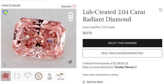 Lab-Created 2-04 Carat Radiant Diamond