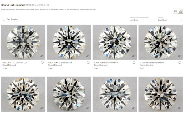 Diamond popularity by diamond quantity at leading jewelers